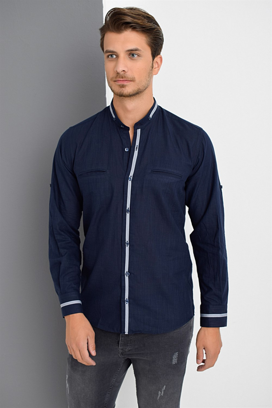 G622 DEWBERRY LINEN SHIRT-LACİVERT
