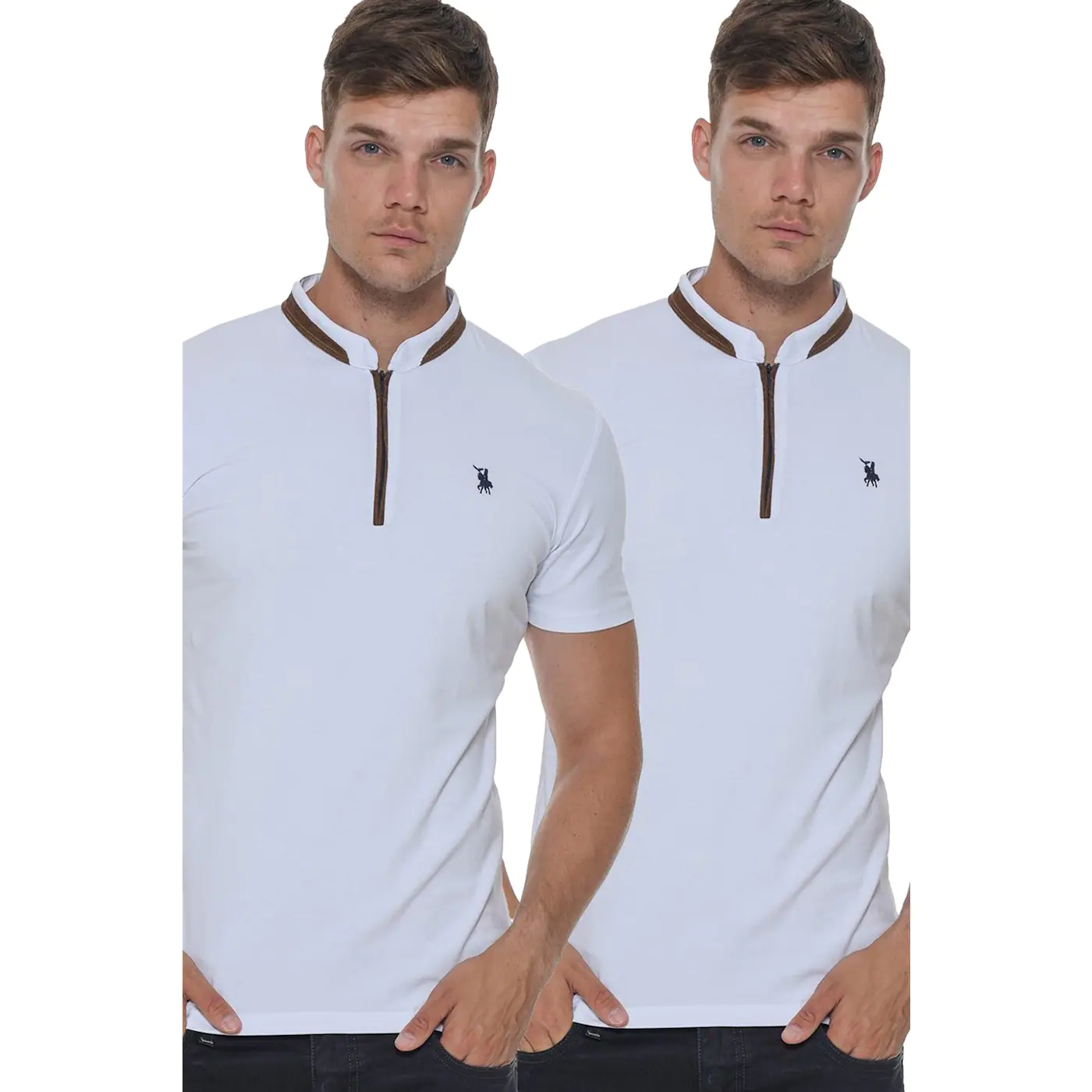 TWIN SET T8571 DEWBERRY ZIPPERED MEN's T-SHIRT-WHITE-WHITE