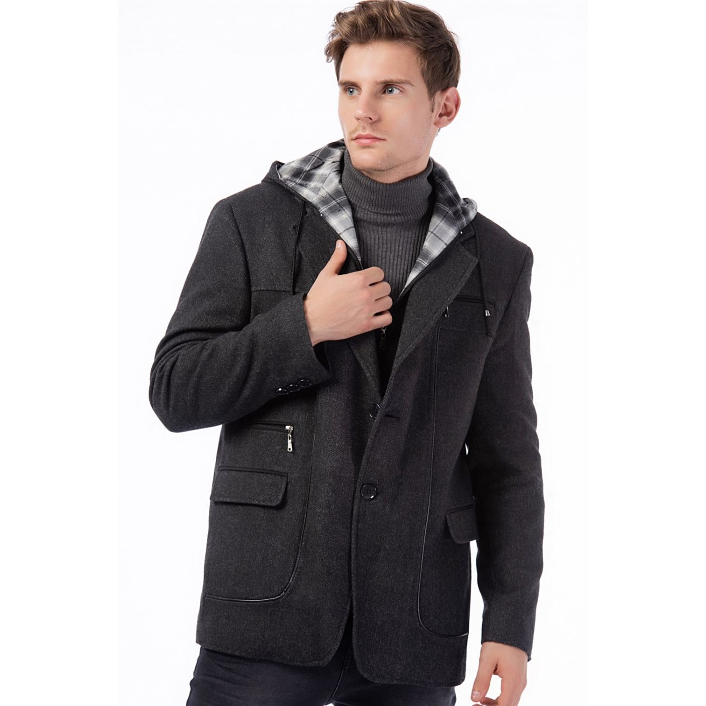 K7533 DEWBERRY MEN's COAT-PATTERNED GREY