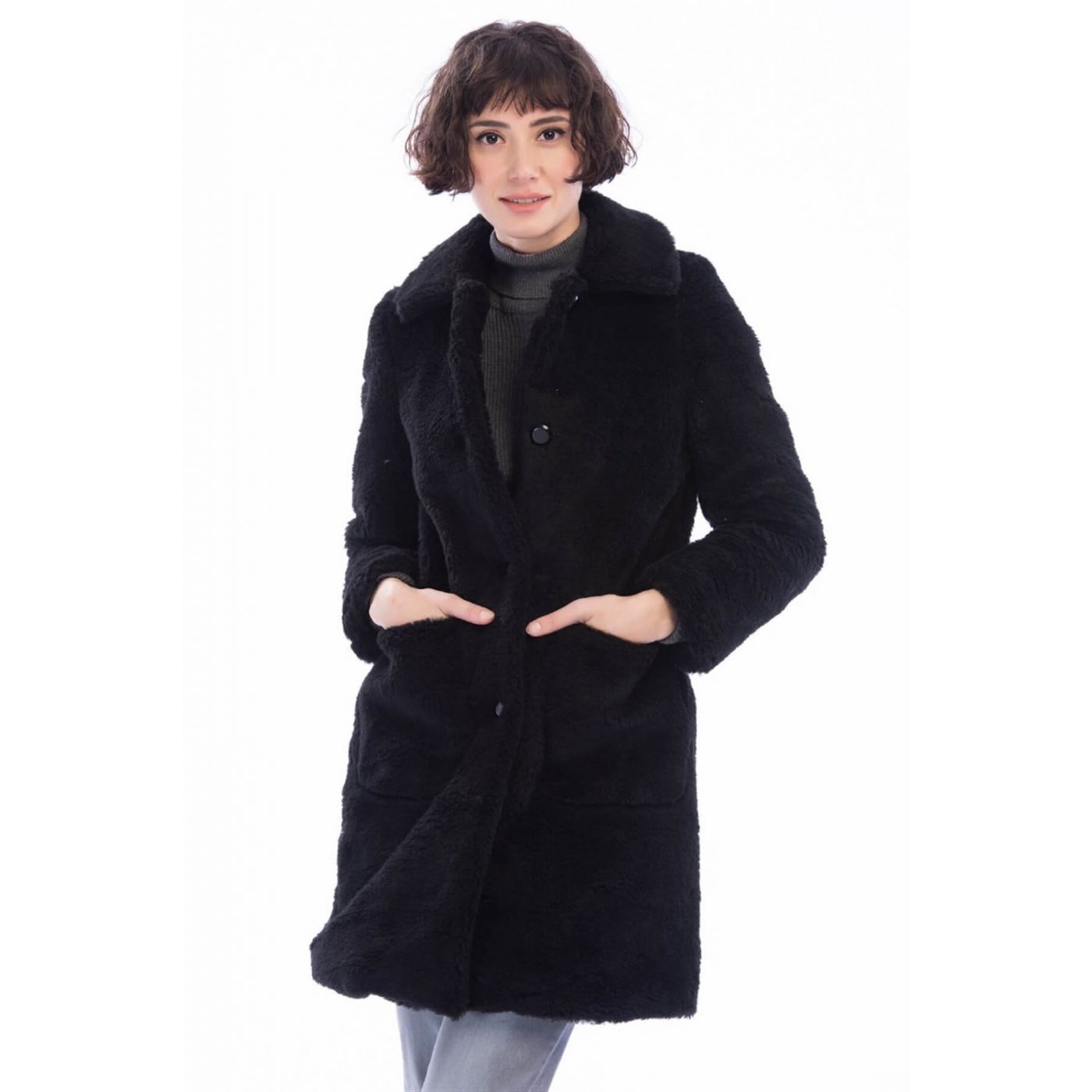 Z6604 DEWBERRY WOMEN LAMBCOAT-BLACK