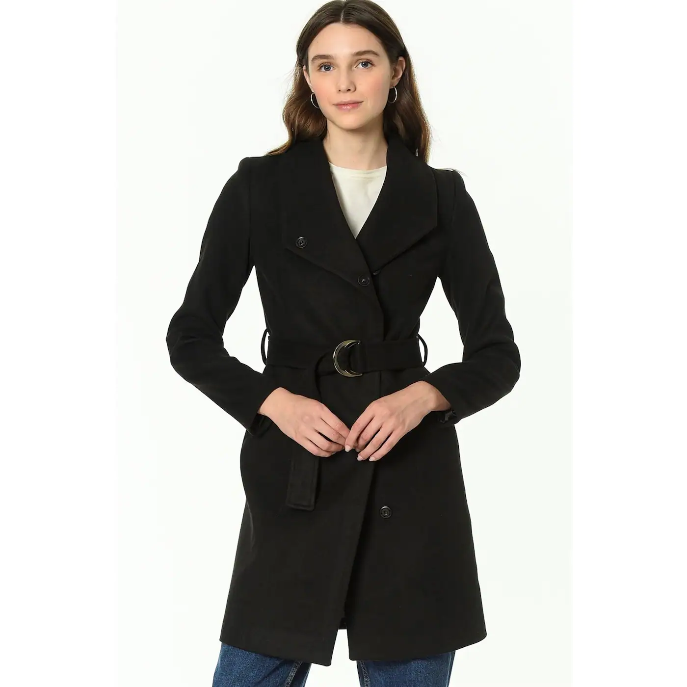 Z6644 DEWBERRY WOMEN KABAN-BLACK
