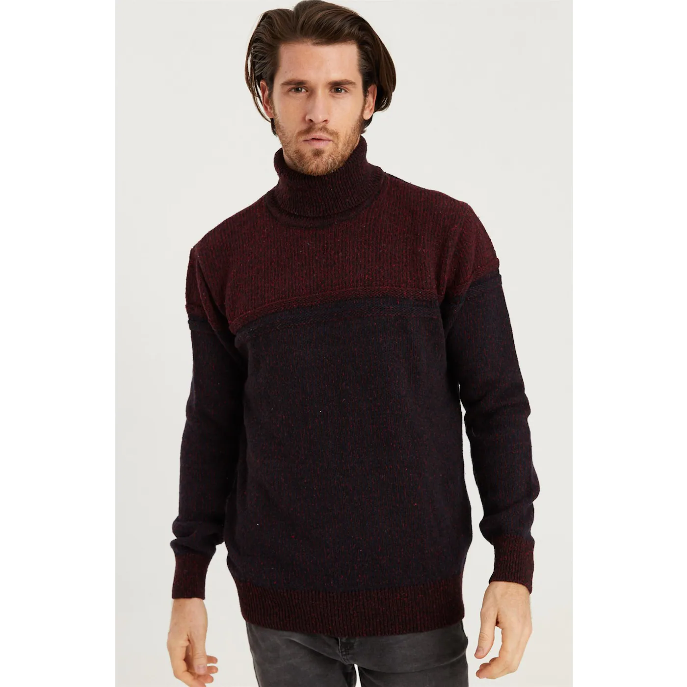 V0050 DEWBERRY FISH COLLAR MEN'S SWEATER-BURGUNDY