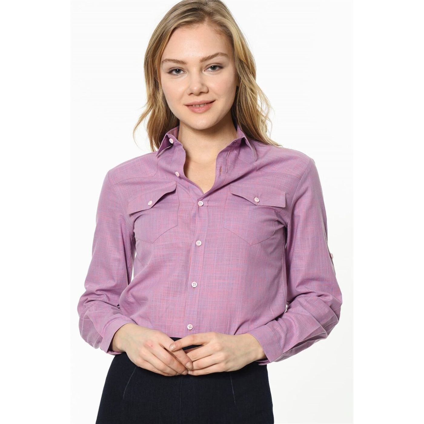 Z6582 DEWBERRY WOMEN'S SHIRT-PINK