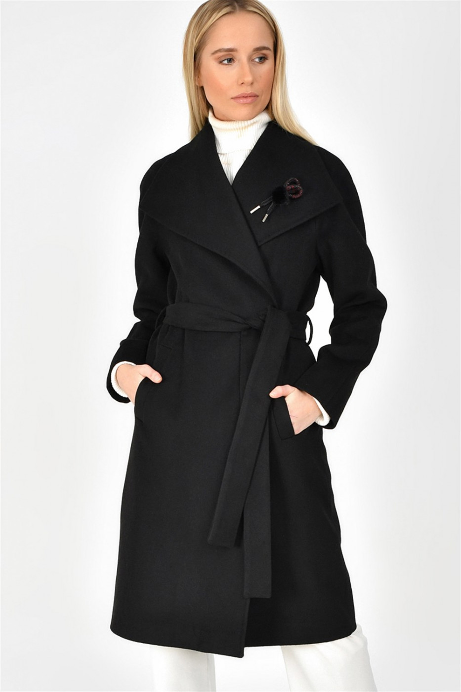 Z6632 DEWBERRY WOMEN's COAT-BLACK