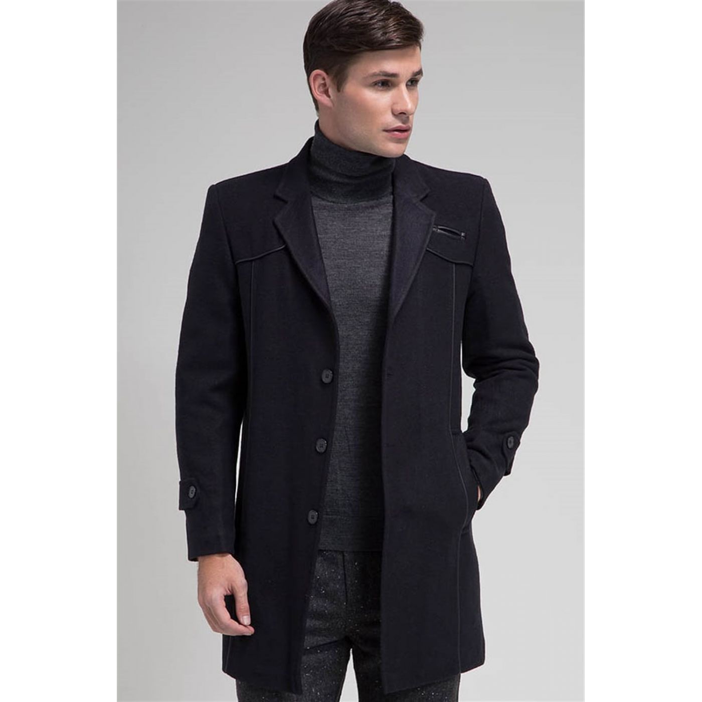 PLT7640 DEWBERRY COAT-DIAGONAL LACİVERT