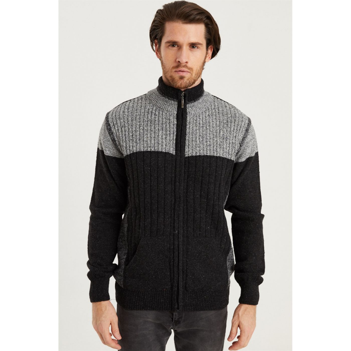 V0089 DEWBERRY ZIPPERED MEN'S SWEATER-ANTHRACYTE