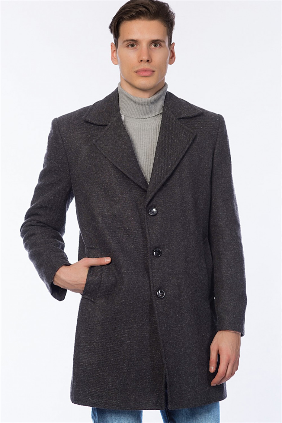 PLT8319 DEWBERRY MEN's COAT-PATTERNED ANTHRACITE