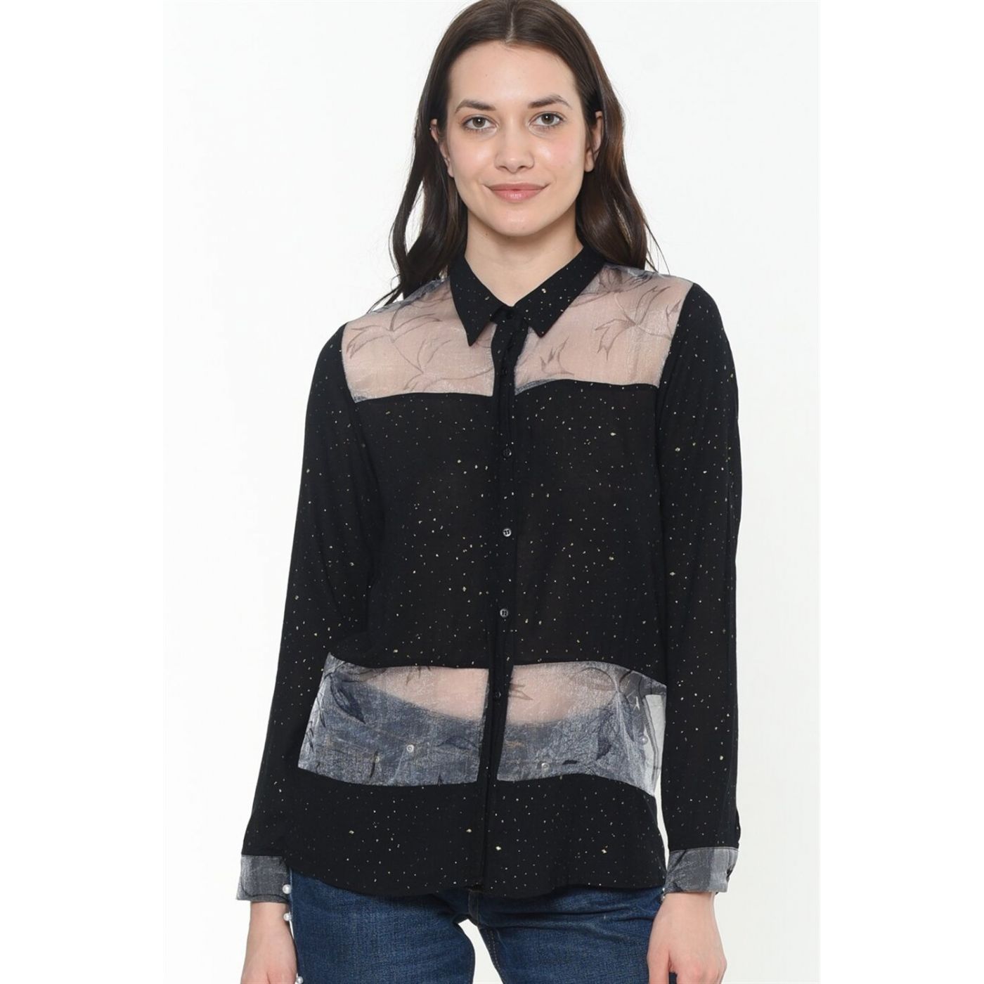 Z4156 DEWBERRY WOMEN'S SHIRT-BLACK