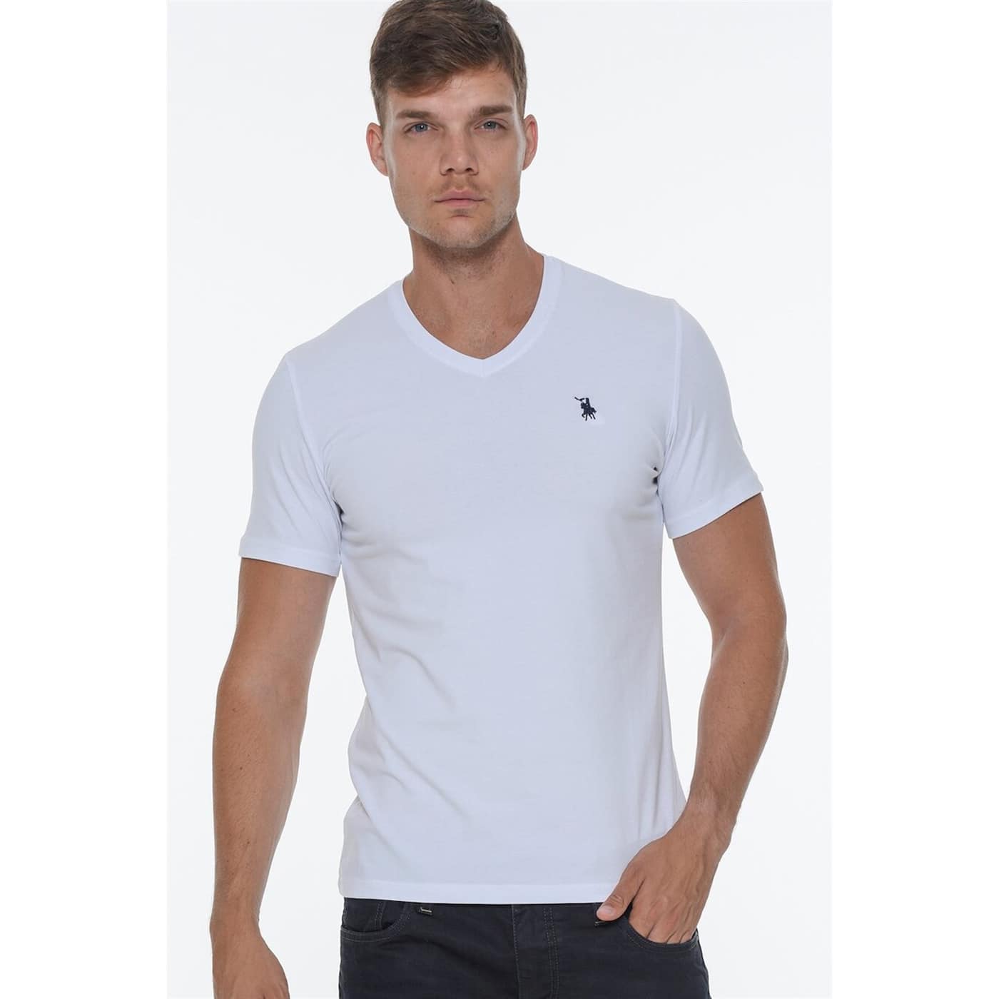 TWIN SET T8568 DEWBERRY V COLLAR MEN'S T-SHIRT-WHITE-WHITE
