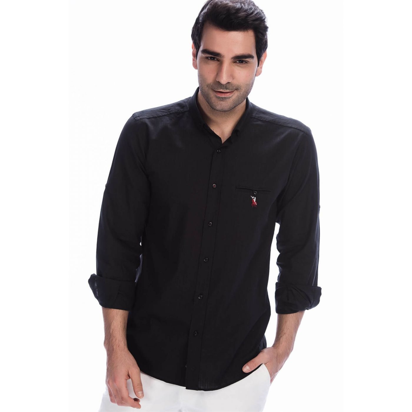G615 DEWBERRY LINEN SHIRT-BLACK