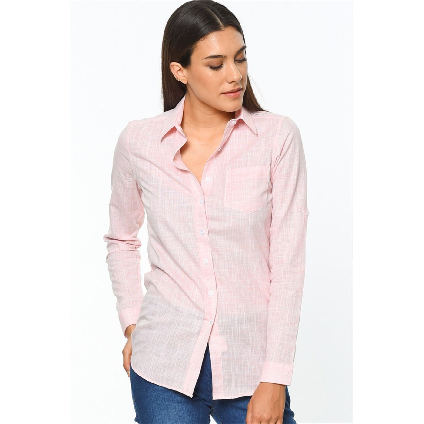 Z6355 DEWBERRY WOMEN'S SHIRT-POWDER