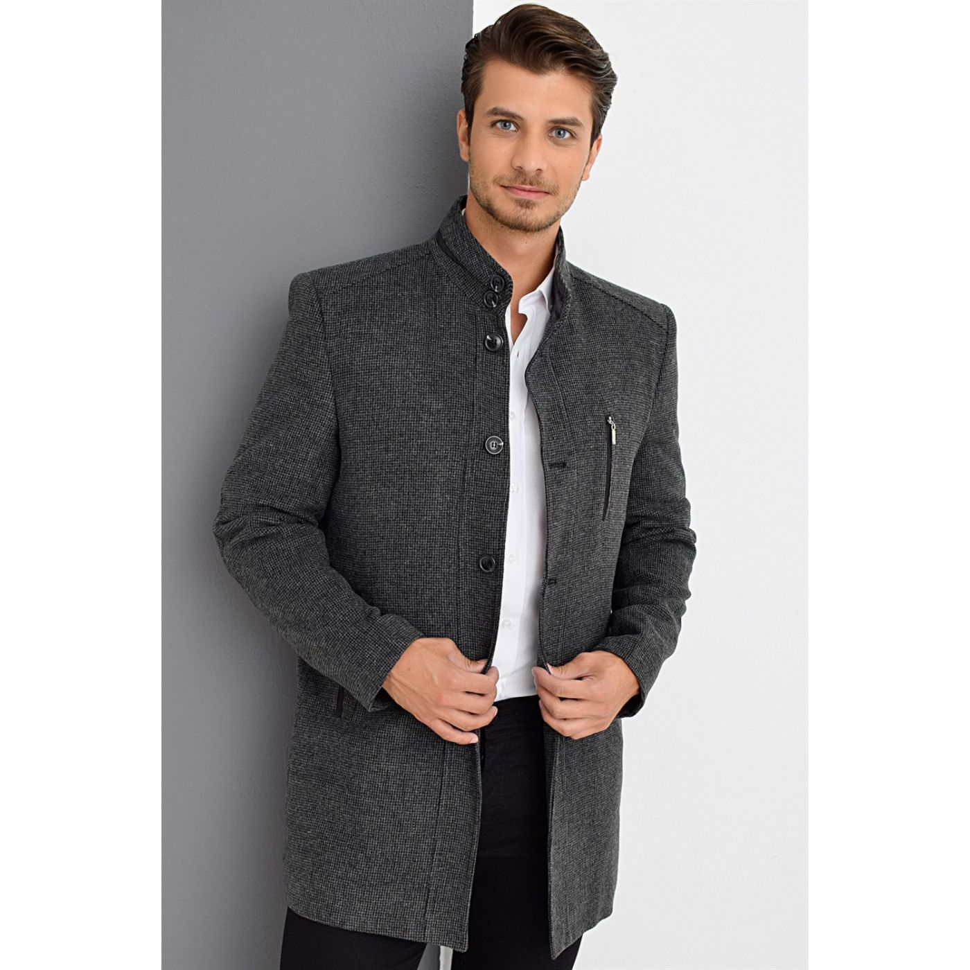 PLT8386 DEWBERRY MEN's COAT-PATTERNED GREY