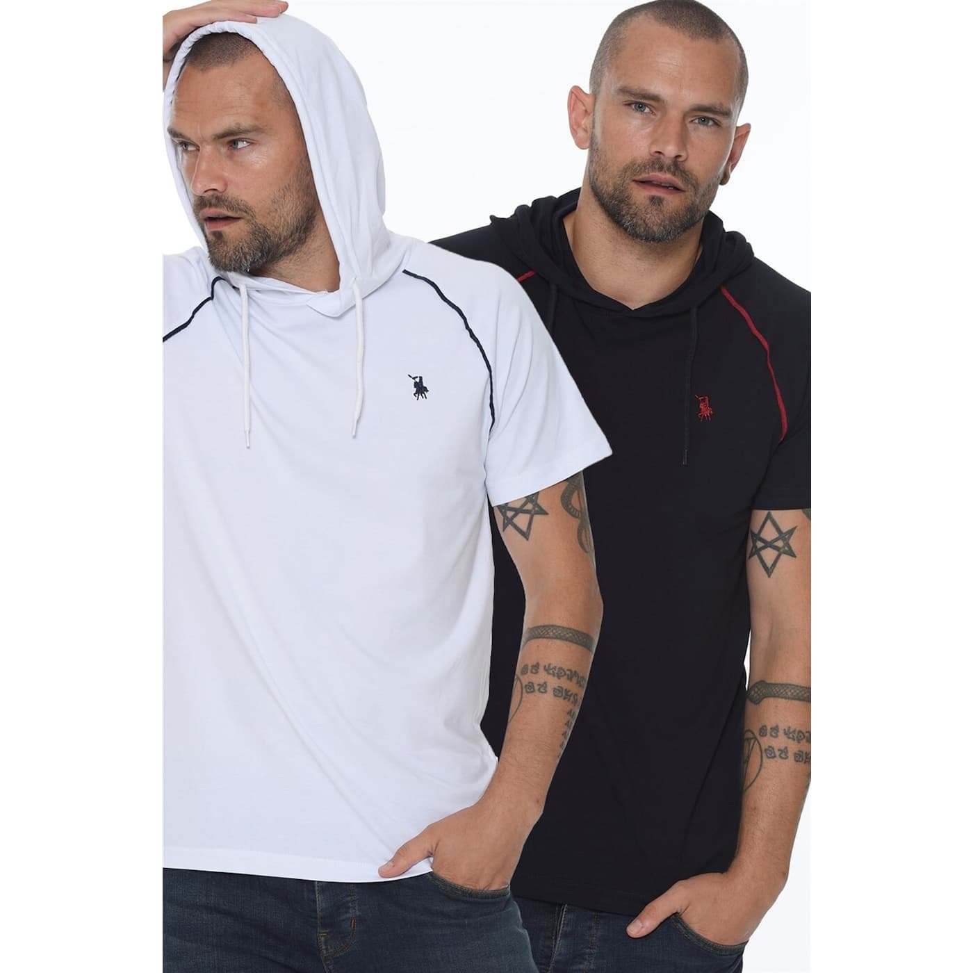TWIN SET T8570 DEWBERRY HOODED MEN's T-SHIRT-WHITE - LACİVERT
