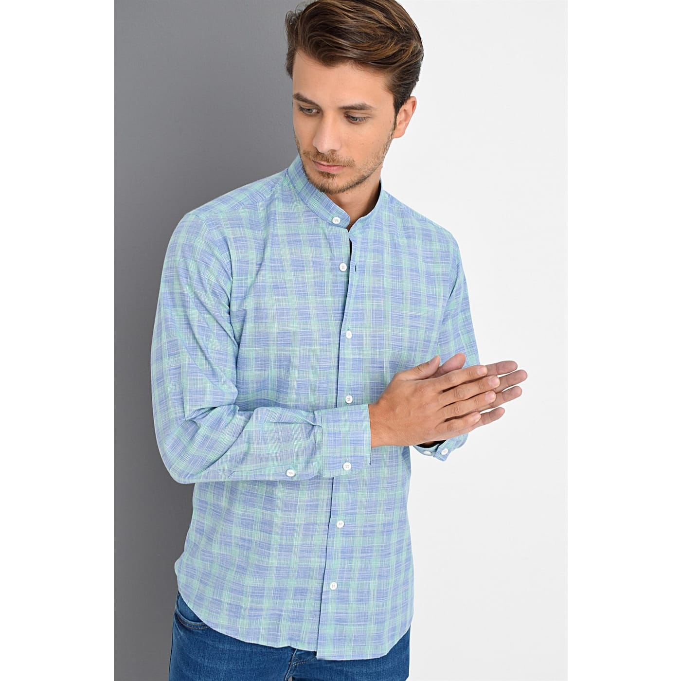 G618 DEWBERRY LINEN SHIRT-BLUE-GREEN