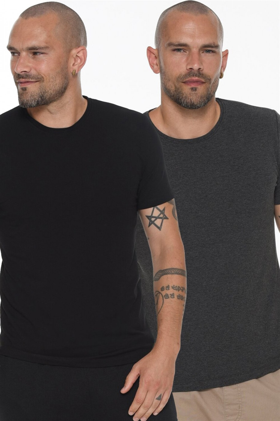 TWIN SET T8569 DEWBERRY BIKE COLLAR MEN's T-SHIRT-BLACK-ANTHRACIC