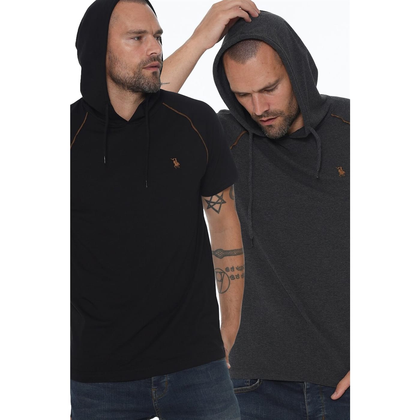 TWIN SET T8570 DEWBERRY HOODED MEN's T-SHIRT-BLACK-ANTHRACIC