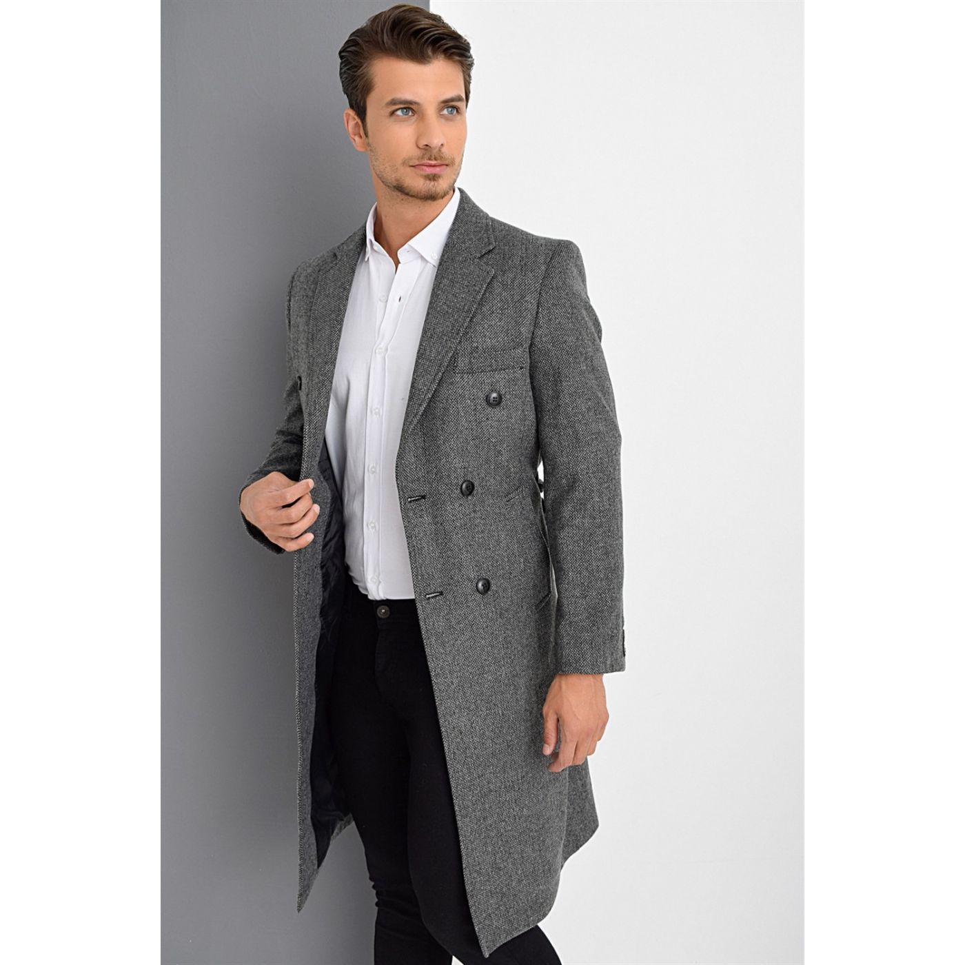 PLT8382 DEWBERRY MEN's COAT-PATTERNED GREY