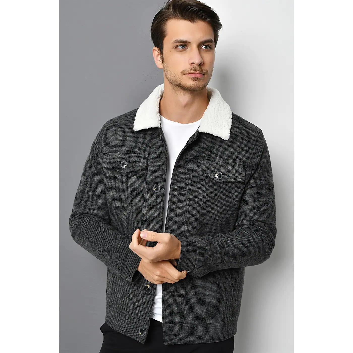 K7541 DEWBERRY MALE COAT-PATTERNED ANTHRACITE