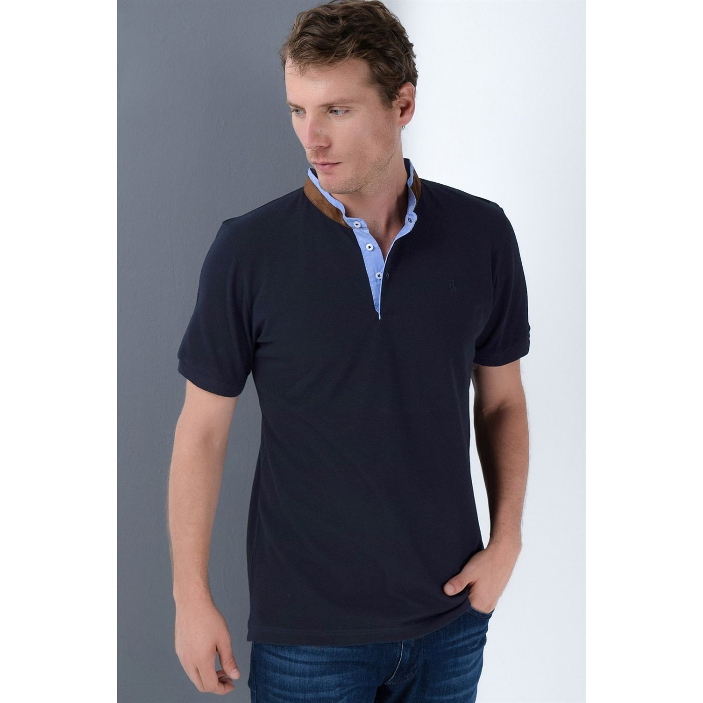 T8564 DEWBERRY MEN's T-SHIRT-LACİVERT