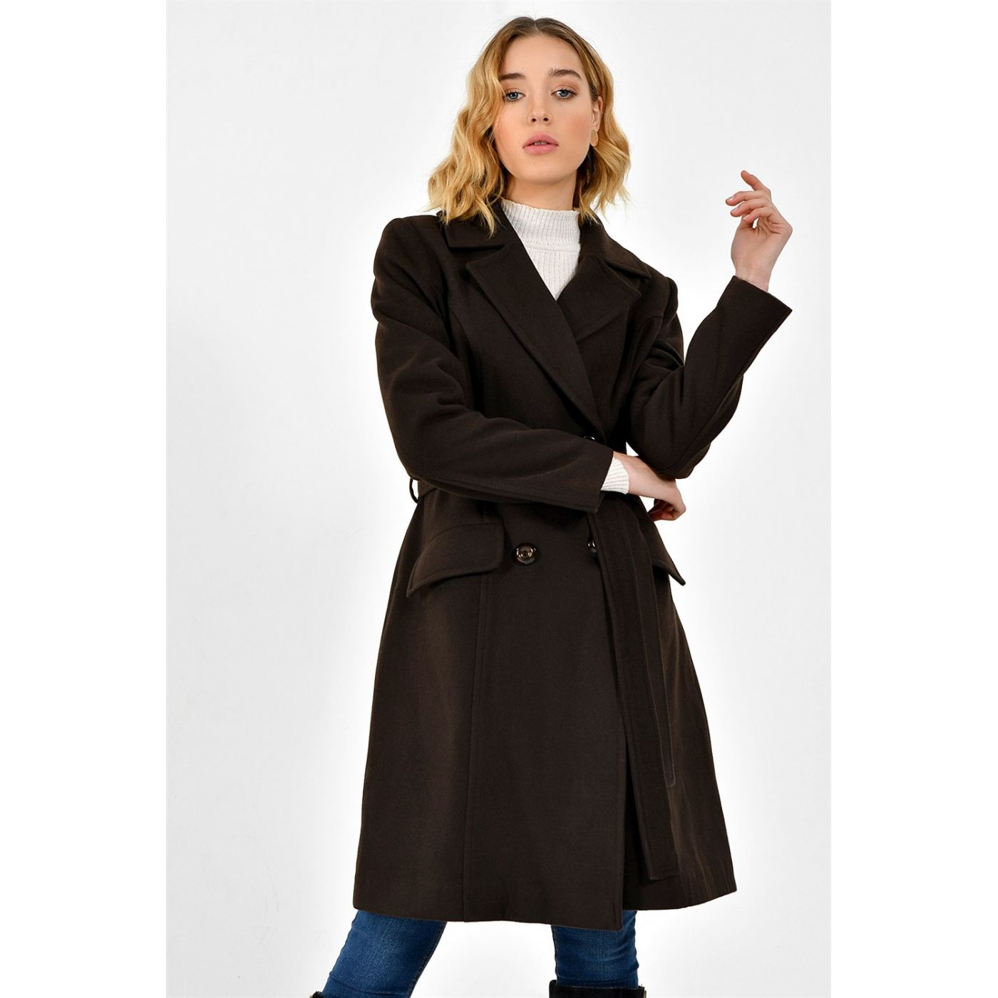 Z6612 DEWBERRY WOMEN KABAN-COFFEE