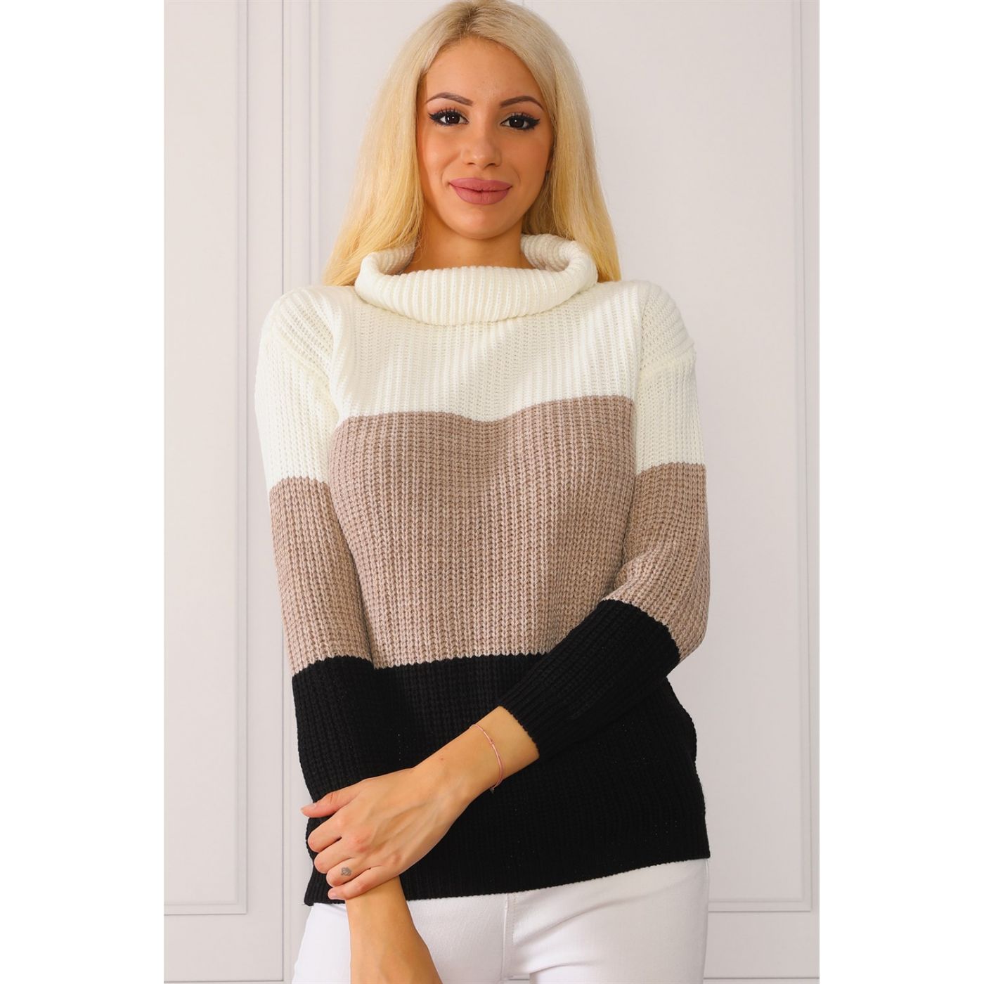 Z0008 DEWBERY WOMEN'S SWEATER-BONE-VISA-BLACK