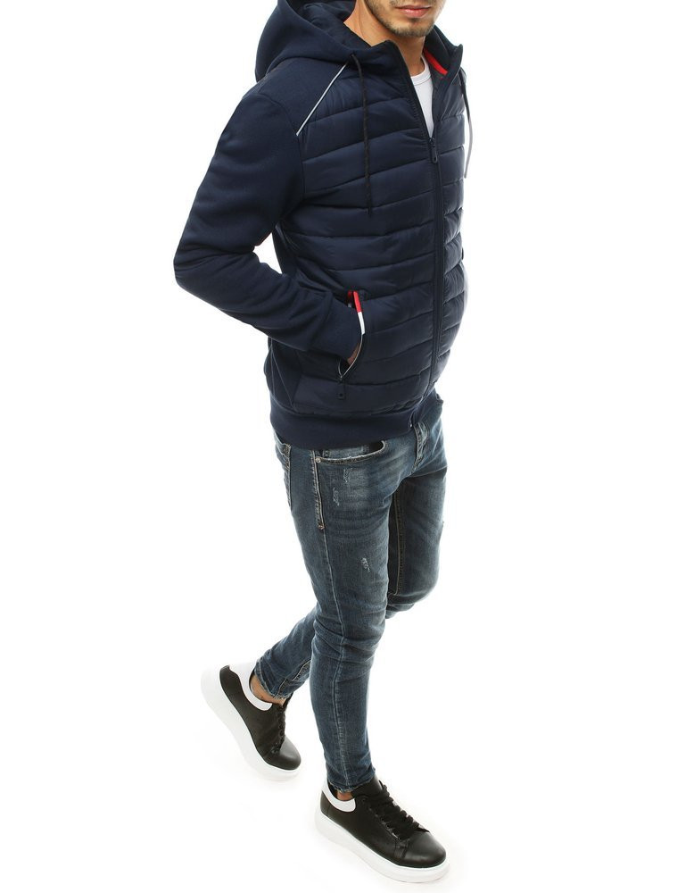 Navy blue men's quilted hooded jacket TX3402