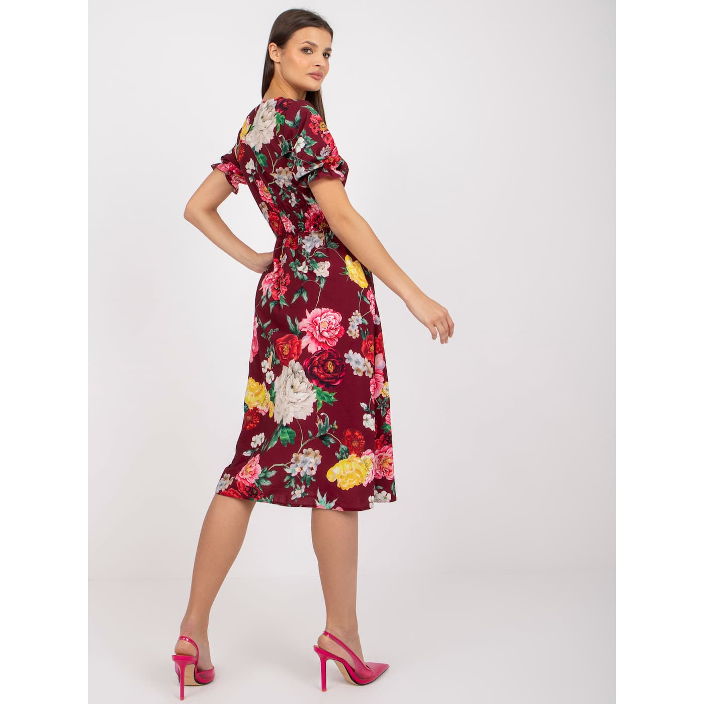 Burgundy midi dress with midi print