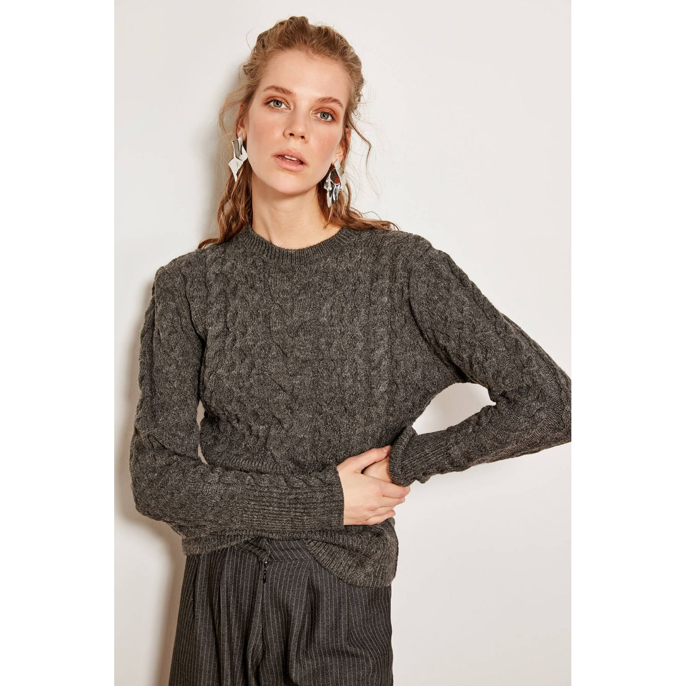Trendyol Anthracite Weave Detailed Sweater Sweaters