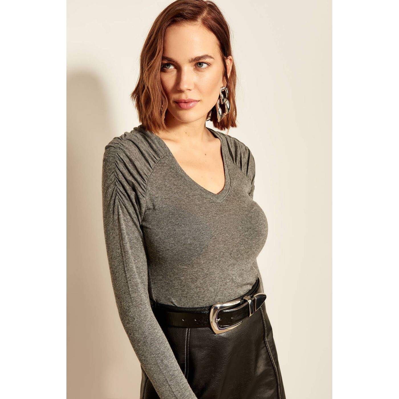 Trendyol Ruffled Gray Sleeve Sweater Sweaters
