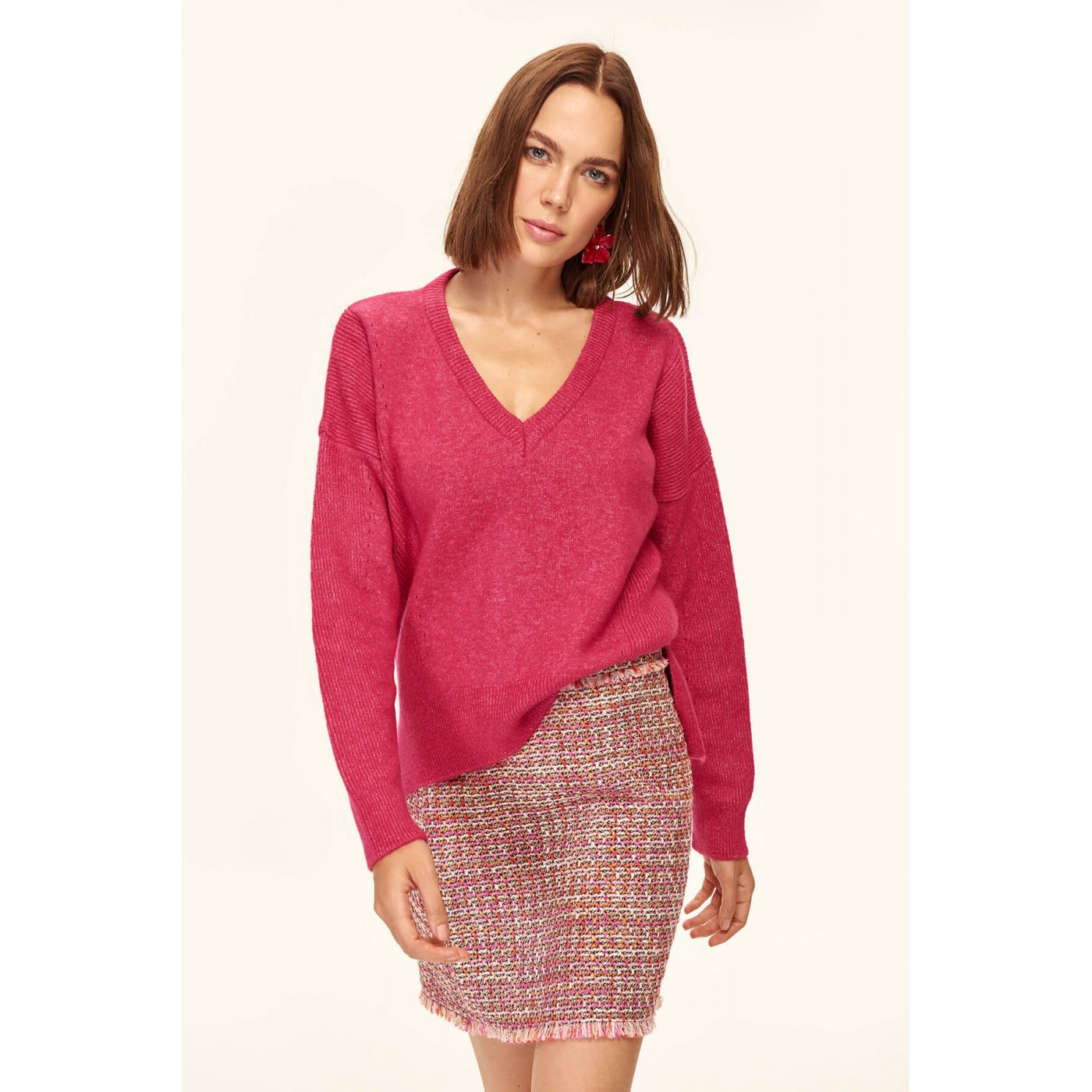 Trendyol Fuchsia V-neck Knitted Sweater