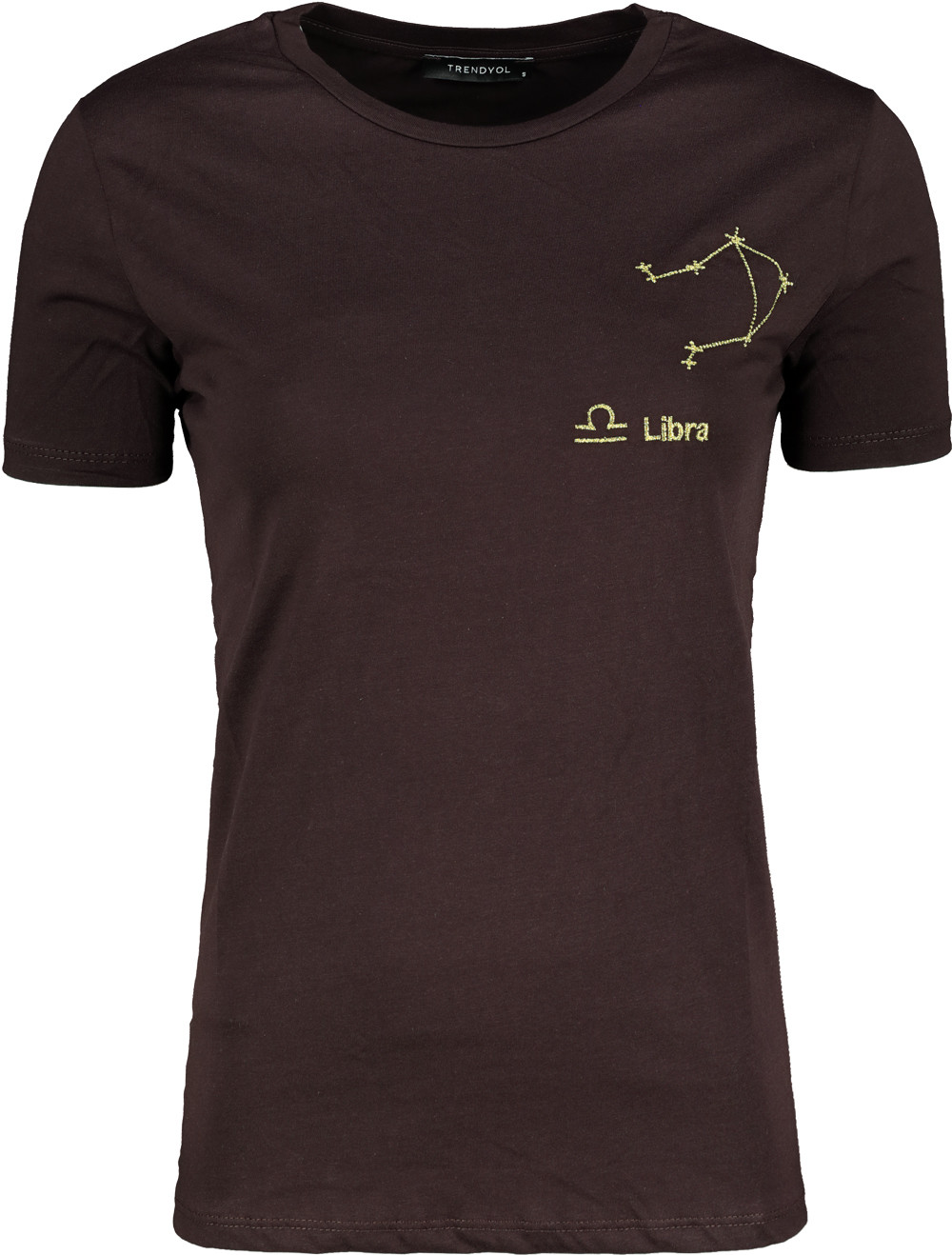 Trendyol Brown Libra Horoscope Embroidered Basic Knitted T-Shirt