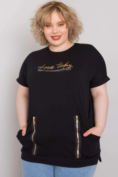 Black plus size blouse with zippers