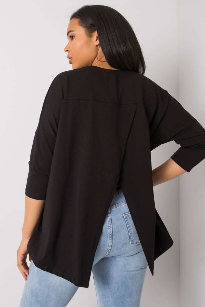 Black plus size blouse with a slit at the back