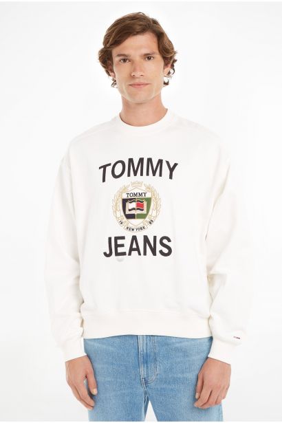 White Mens Sweatshirt Tommy Jeans Boxes Luxe Cre - Men