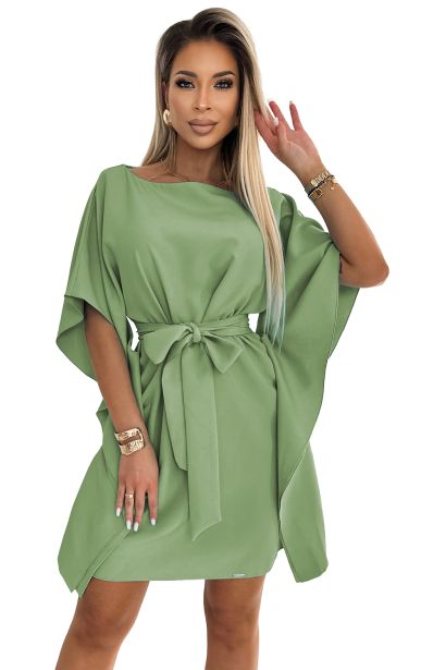  287-27 SOFIA Butterfly dress with a binding at the waist - olive color 