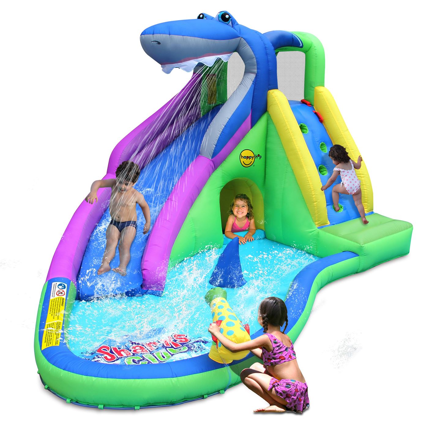 happy hop inflatable shark double water slide