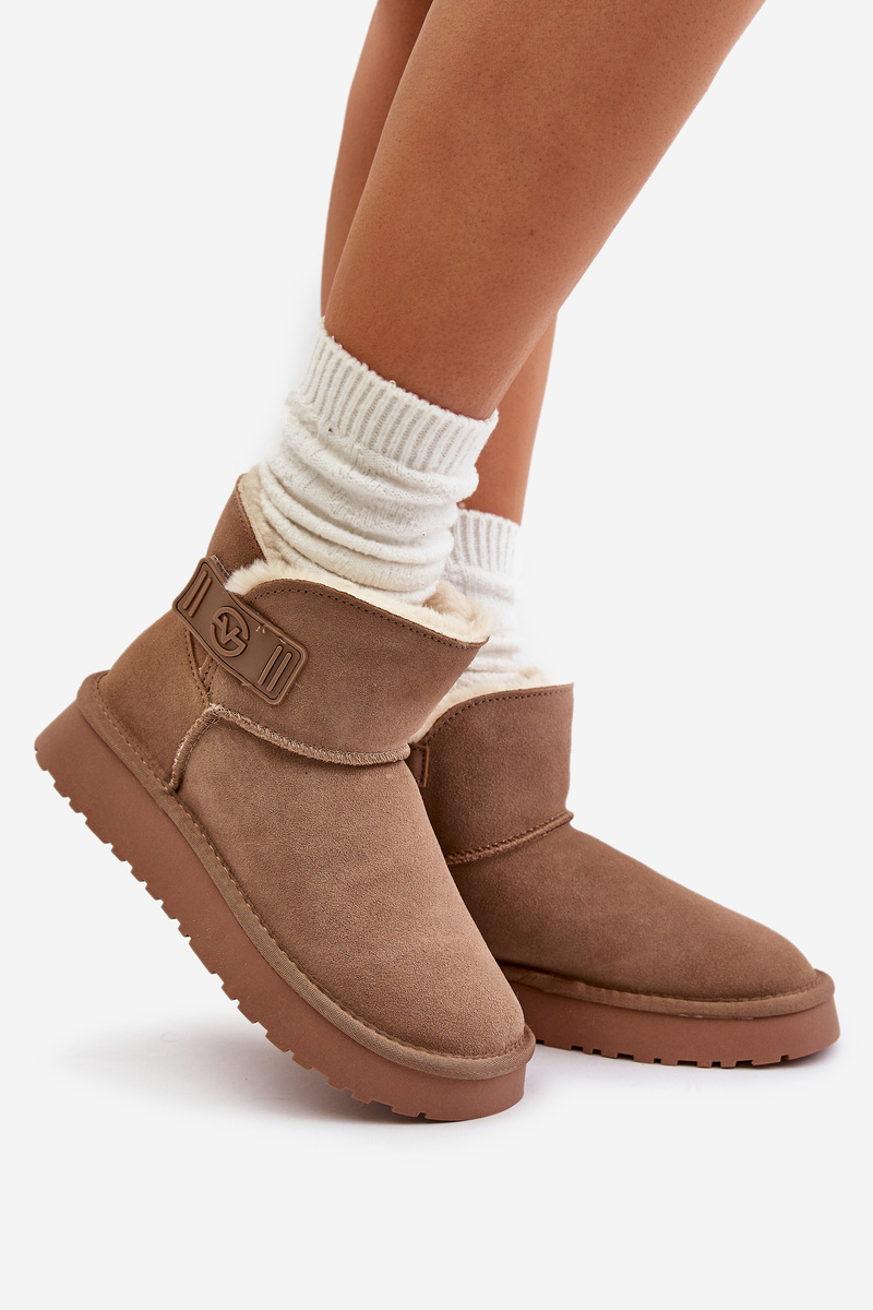 Leather suede snow boots with fur Vinceza beige