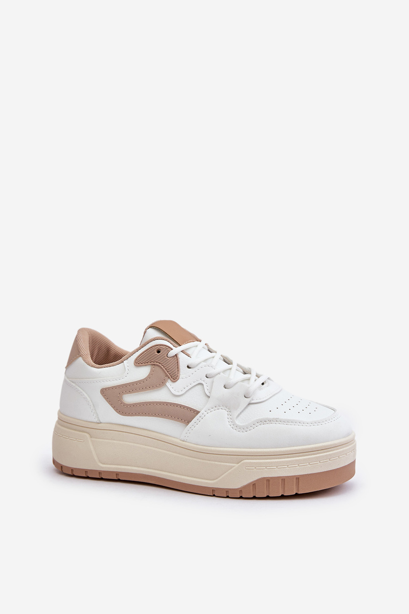 Women's sneakers made of eco-leather on a white-beige platform Henizore