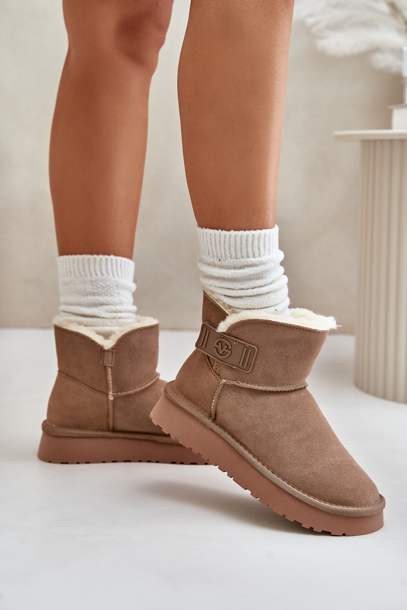 Leather suede snow boots with fur Vinceza beige