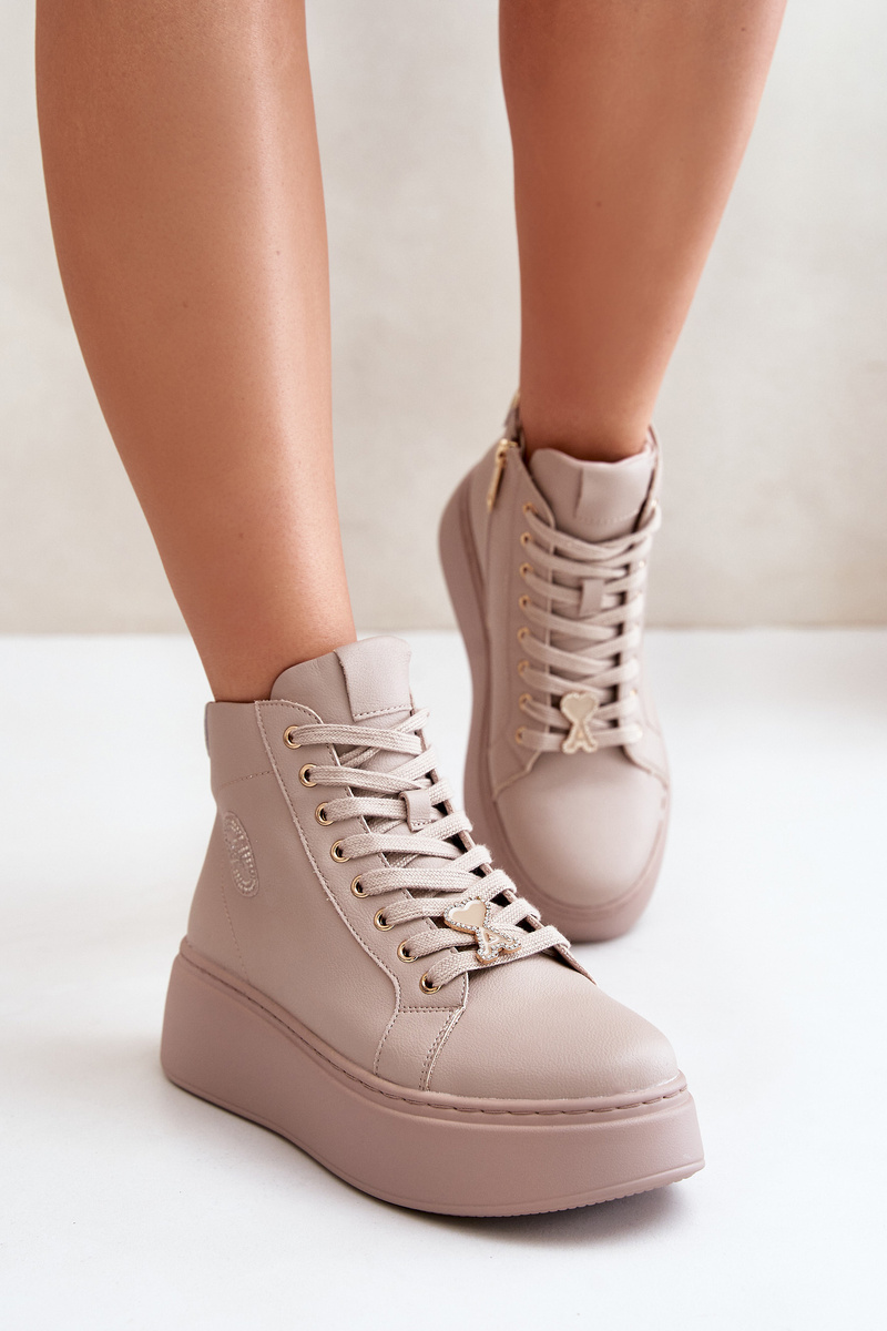 High leather women's platform sneakers Vinceza beige