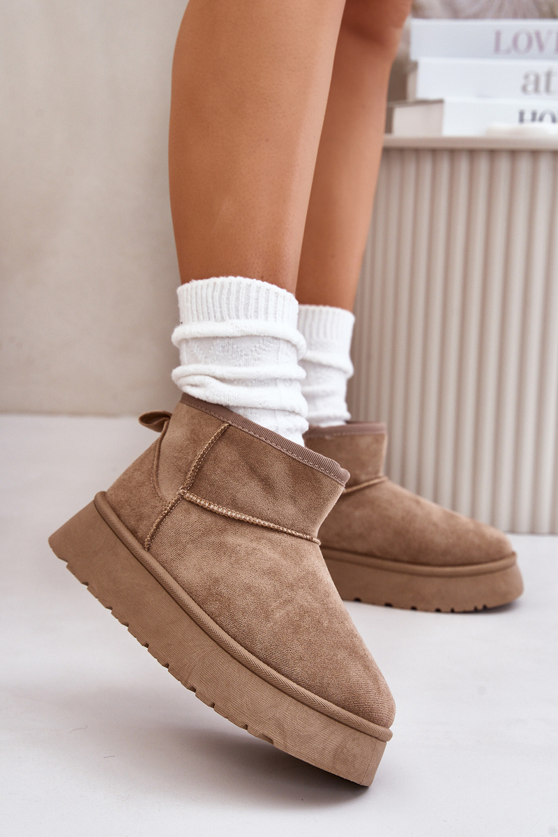 Low women's snow boots on a platform insulated with fur beige Saldren