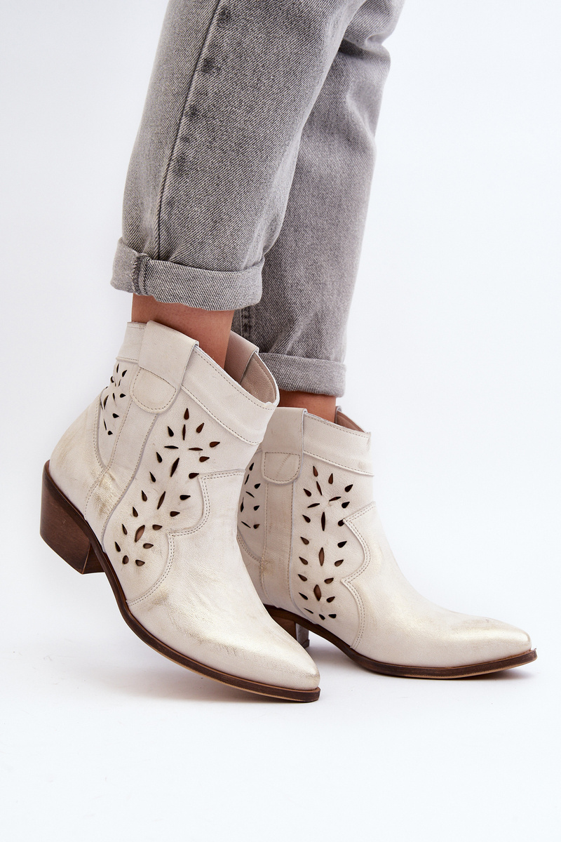 Botine perforate din piele 2870 Zazoo argintii