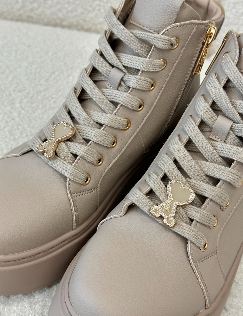 High leather women's platform sneakers Vinceza beige