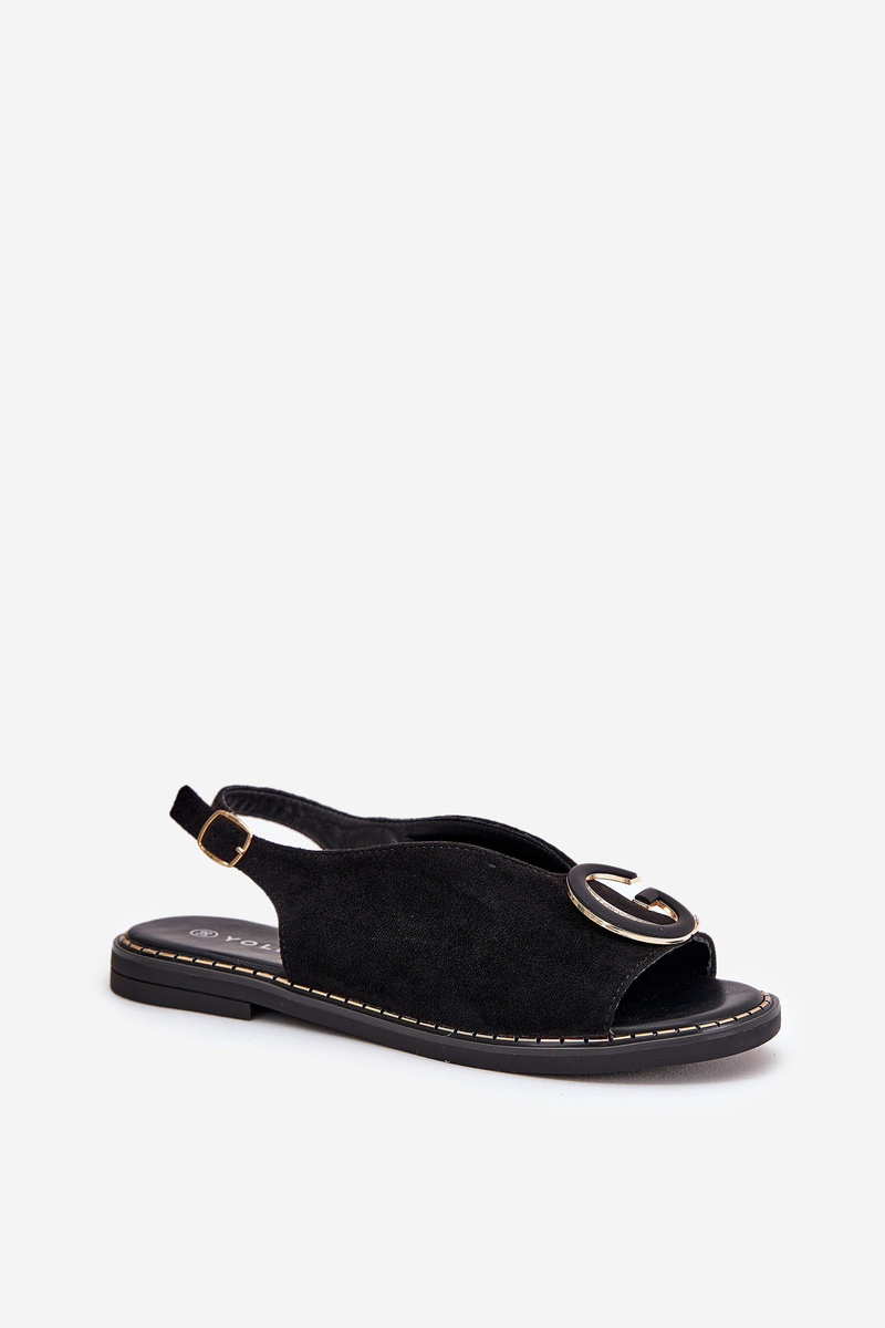 Boto Elegantné Dámske Sandále S Zlatou Ozdobou Na Plochom Podpätku Čierne S.Barski KV27-053