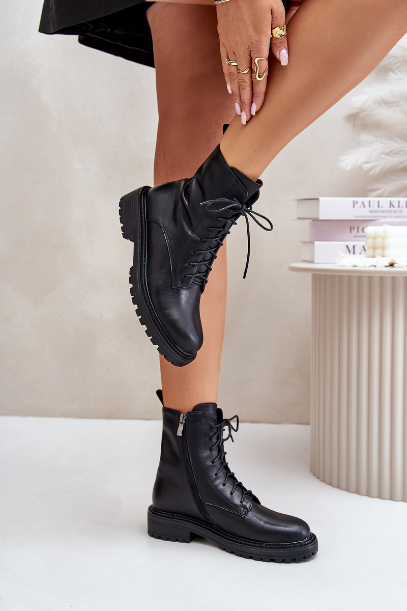 Leather ankle boots Worker insulated with zip black Elosie