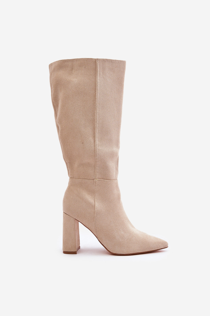 Knee-high heeled boots light beige Lannetea