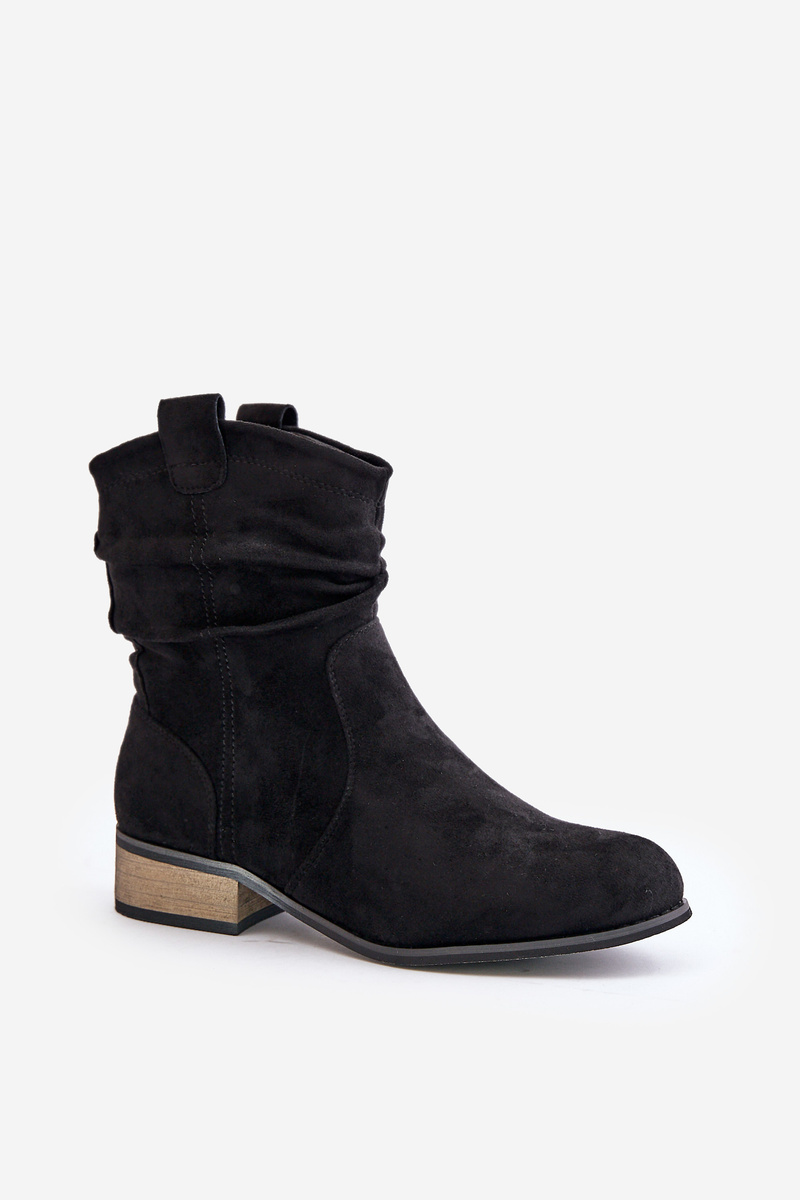 Insulated ankle boots with pleats on a low heel black Elletinnia