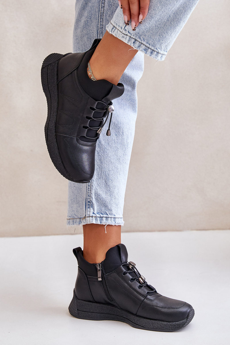 Insulated sports leather zipper shoes Artiker black