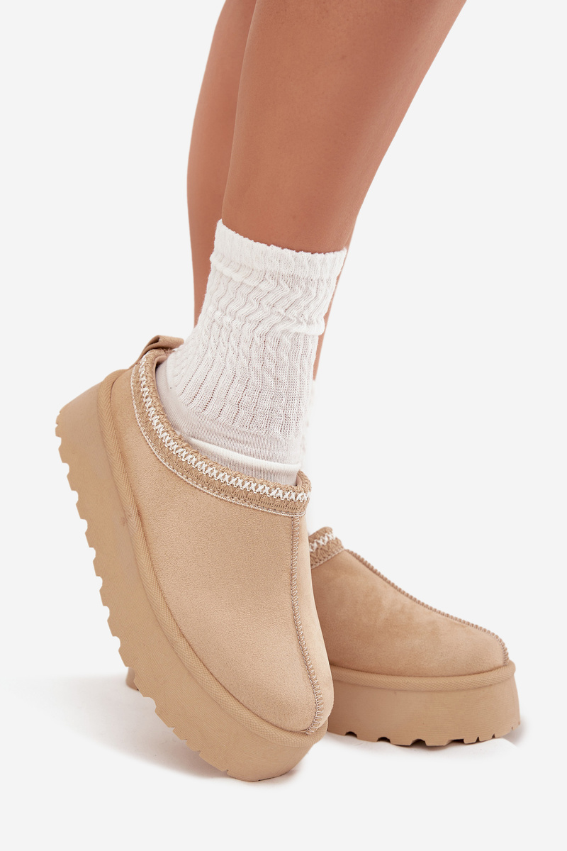 Low women&#039;s snow boots with platform embroidery light beige Narirya