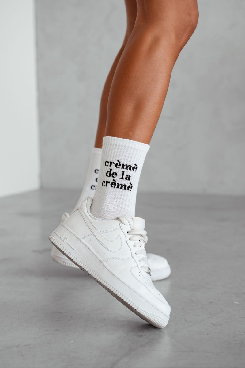 Дамски бели чорапи с текст Crèmè De La Crèmè